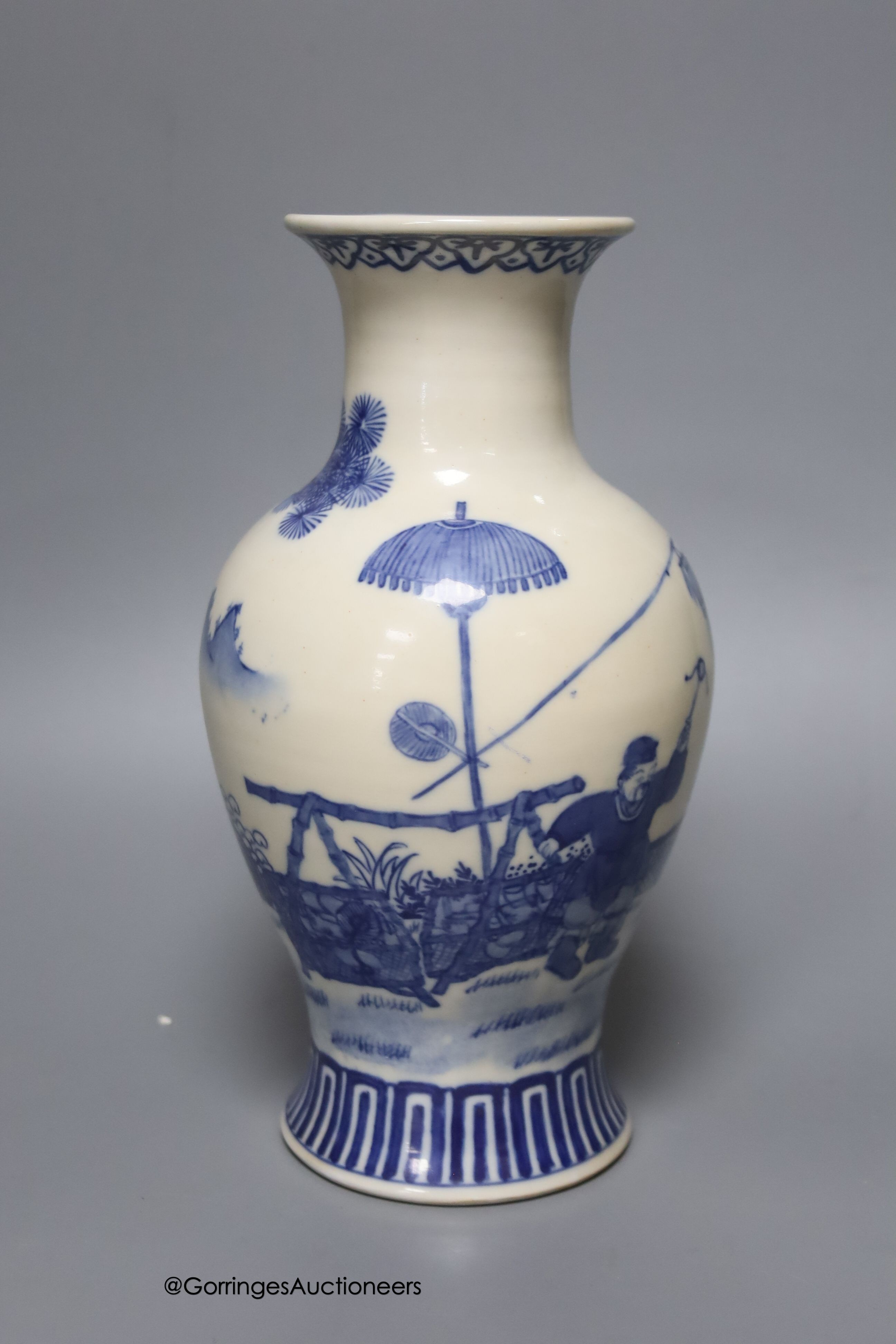 An early 20th century Chinese blue and white baluster vase, Guangxu mark, height 24cm